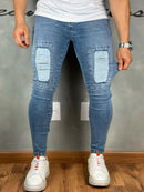 Calça Jeans Masculina Premium Skinny Detalhe Patche Caveira