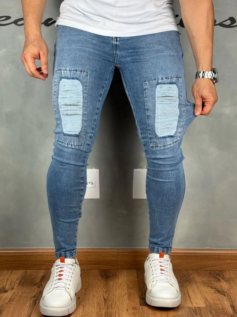 Calça Jeans Masculina Premium Skinny Detalhe Patche Caveira