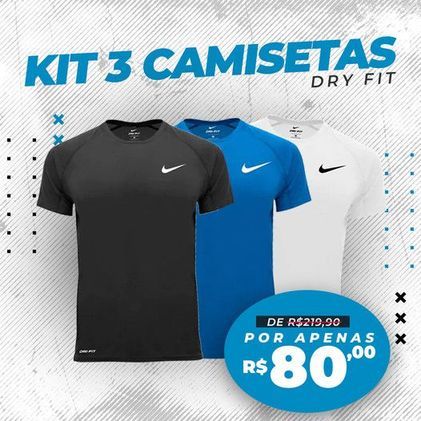 KIT 3 Camisetas Nike Dry fit Academia Casual Unissex