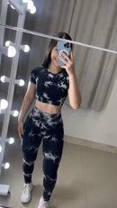 Conjunto Legging Empina Bumbum Rajado Preto com Manga