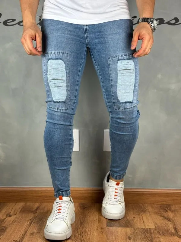 Calça Jeans Masculina Premium Skinny Detalhe Patche Caveira