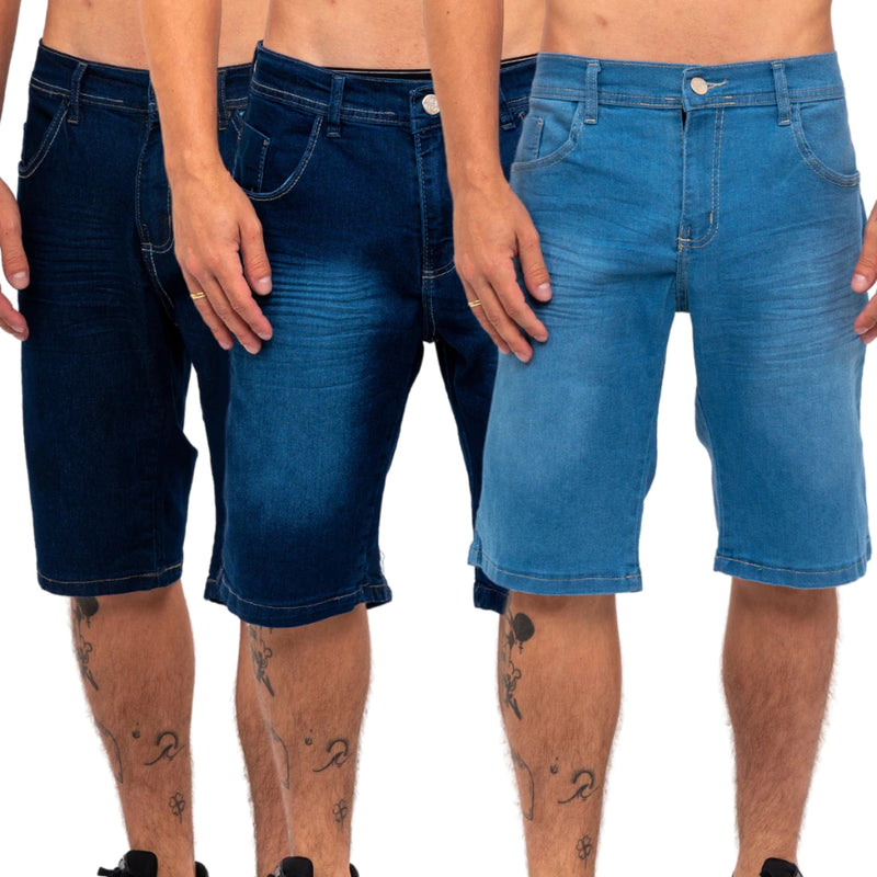 Kit 3 Bermudas Jeans Masculina Lycra Elastano