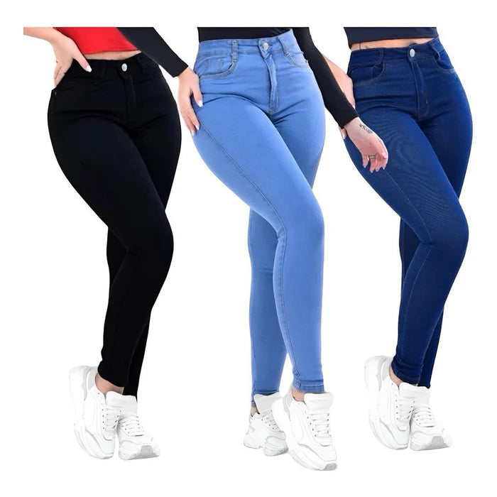 KIT 3 Calças Jeans Feminina Skinny Empina BUMBUM